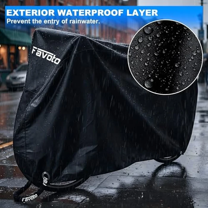Favoto Bike Cover Outdoor Waterproof Bicycle Cover Thicken Oxford Windproof UV Sun Snow Dustproof with Lock Hole Storage Bag for Mountain Road City Bike Beach Cruiser Sport Bike by Favoto - Image 8
