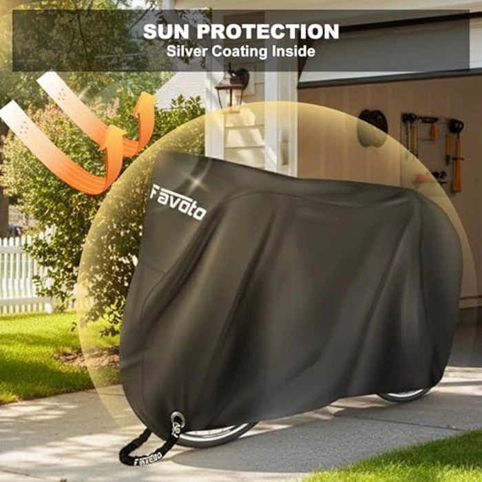 Favoto Bike Cover Outdoor Waterproof Bicycle Cover Thicken Oxford Windproof UV Sun Snow Dustproof with Lock Hole Storage Bag for Mountain Road City Bike Beach Cruiser Sport Bike by Favoto - Image 9