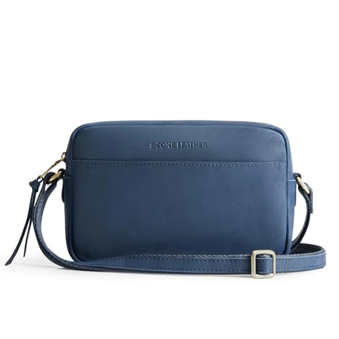 S-ZONE Crossbody Bags for Women Top Grain Leather Shoulder Handbags Camera Bag Purse Adjustable Strap Travel Daily Dark Blue by S-ZONE - Image 1