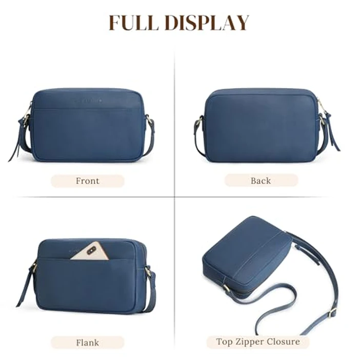 S-ZONE Crossbody Bags for Women Top Grain Leather Shoulder Handbags Camera Bag Purse Adjustable Strap Travel Daily Dark Blue by S-ZONE - Image 6