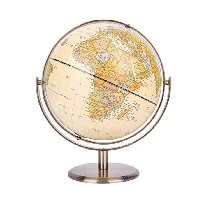 Exerz 8" (20cm) Antique Globe Metal Arc and Base Bronzed Color - English Map - World Globe All Direction 360 degrees Rotating - Mordern Map with Antique Look by Exerz - Used - Acceptable condition