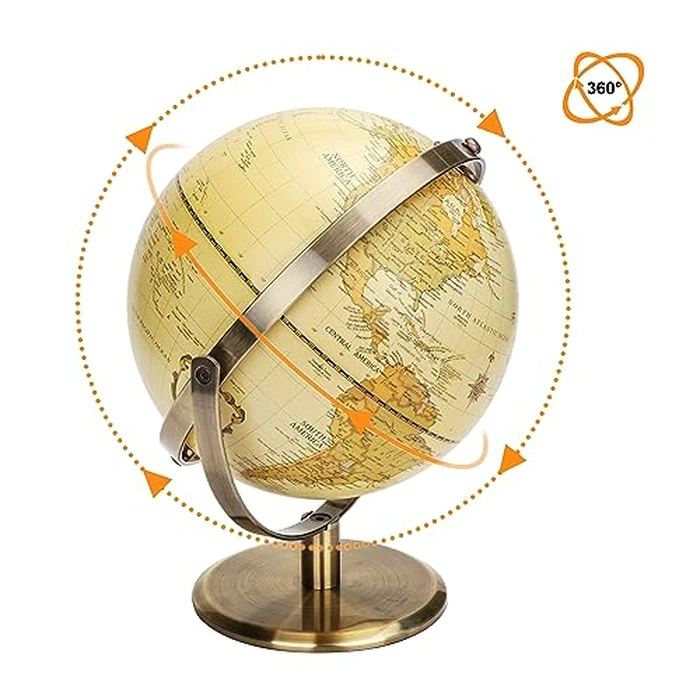 Exerz 8" (20cm) Antique Globe Metal Arc and Base Bronzed Color - English Map - World Globe All Direction 360 degrees Rotating - Mordern Map with Antique Look by Exerz - Image 6