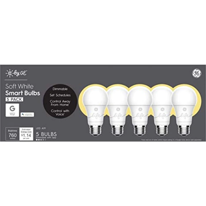 9.5W (60W Replacement) C by GE C-Life Soft White Smart Bulbs (5 LED A19 Light Bulbs) by GE - Image 1