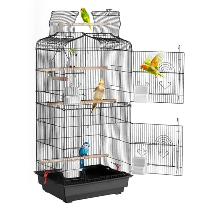 VEVOR 41-inch Open Top Large Parrot Bird Cage, Hanging Bird Cage for Parakeets Finches Canaries Lovebirds Cockatiels Budgies Small Quaker Conures Travel Pet Flight Birdcage with Swing and Perch by VEVOR - Used - Like New condition - CA$55.78