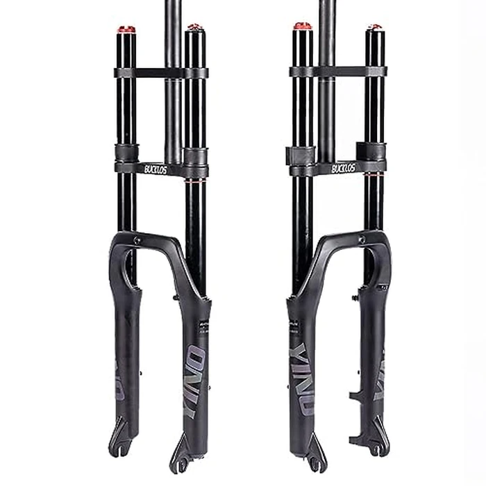 BUCKLOS 20 inch 4.0 Fat Tire E-Bike Air Suspension Fork, 180mm Travel Spacing Hub 135mm Straight Tube MTB Manual Lockout 9mm QR Mountain Bike Double Shoulder Electric Bicycle Front Forks Snow Beach by BUCKLOS - Used - Good condition - US$118.29