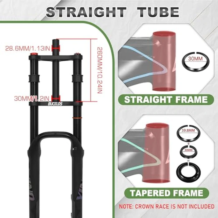 BUCKLOS 20 inch 4.0 Fat Tire E-Bike Air Suspension Fork, 180mm Travel Spacing Hub 135mm Straight Tube MTB Manual Lockout 9mm QR Mountain Bike Double Shoulder Electric Bicycle Front Forks Snow Beach by BUCKLOS - Image 3