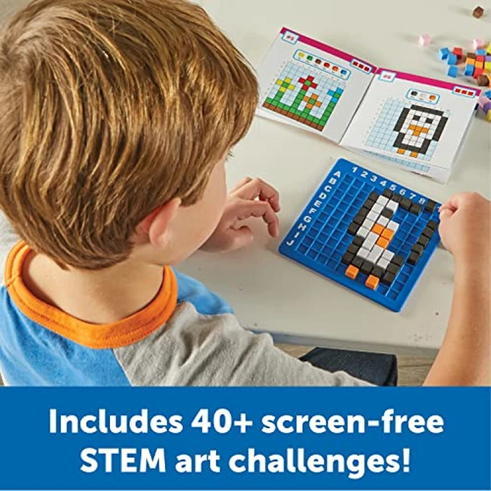 Learning Resources STEM Explorers Pixel Art Challenge - Science Kits & STEM Activities for Kids, Pattern Blocks, Fine Motor Skills, Math Manipulatives, Sorting and Counting, Gifts for Boys and Girls by Learning Resources - Image 4