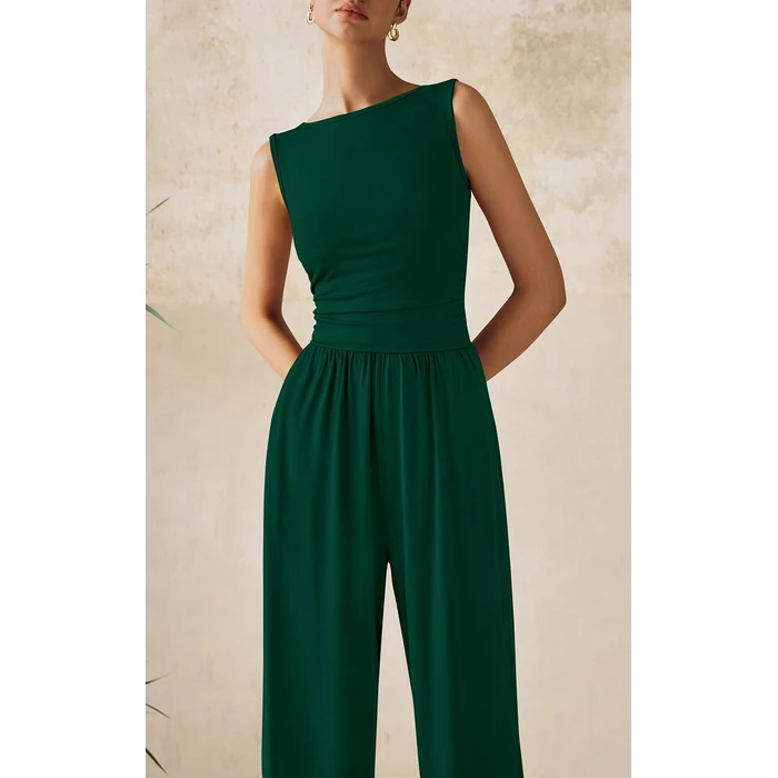 PRETTYGARDEN One Piece Jumpsuits for Women Dressy Casual Sleeveless Crewneck Wide Leg Rompers Jumpers 2026 Vacation Summer Outfits(Dark Green, L) by PRETTYGARDEN - Image 7