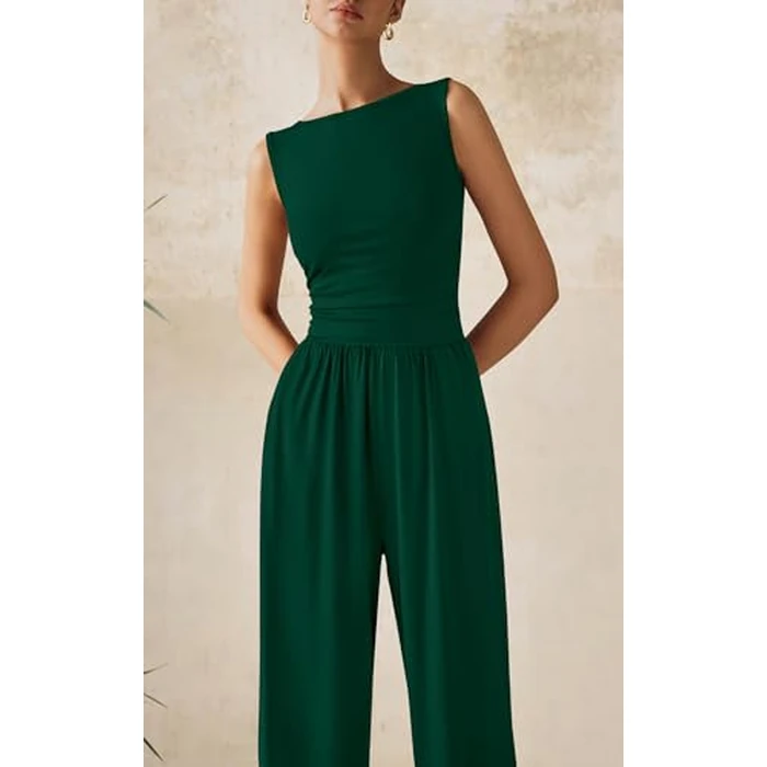 PRETTYGARDEN One Piece Jumpsuits for Women Dressy Casual Sleeveless Crewneck Wide Leg Rompers Jumpers 2026 Vacation Summer Outfits(Dark Green, L) by PRETTYGARDEN - Image 8