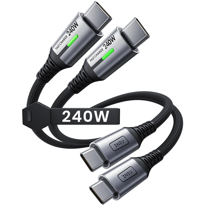INIU USB C to USB C Cable, 240W Fast Charging Type C Charger Cord, Braided USBC Phone Charger Cable for iPhone 17 16 Pro Max Samsung S25 S24 Laptops MacBook Air 15 M3 iPad Switch [1ft+1ft Black] by INIU - Used - Good condition - CA$11.49