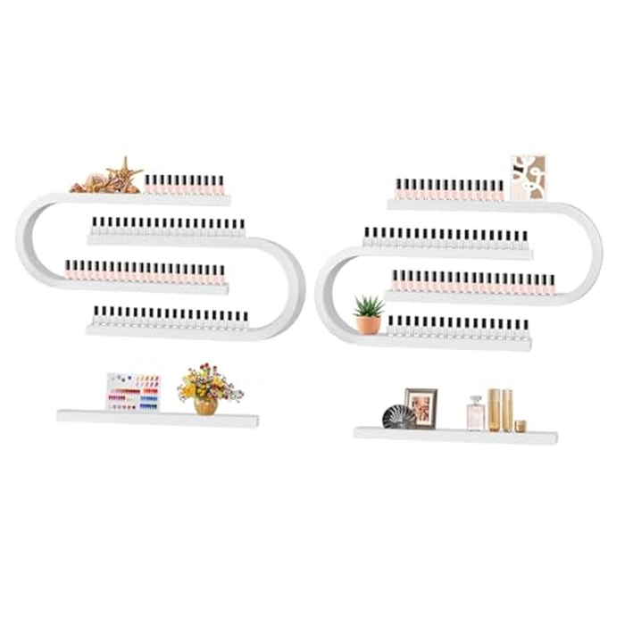 Lorvain 6PS Metal Wall Mounted Nail Polish Storage Racks, White Display Rack U Shape Cosmetic Display Case Lipstick Perfume Wall Shelf Essential Oil Organizer for Nail Polish Bottles Spa Nail Salon by Lorvain - Used - Very Good condition - US$125.30