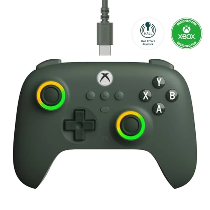 8BitDo Ultimate C Wired Controller for Xbox with Hall Effect Joysticks and Triggers, RGB Lighting Fire Ring, Compatible with Xbox Series X|S, Xbox One, Windows 10/11- Officially Licensed (Dark Green) by 8Bitdo - Used - Like New condition