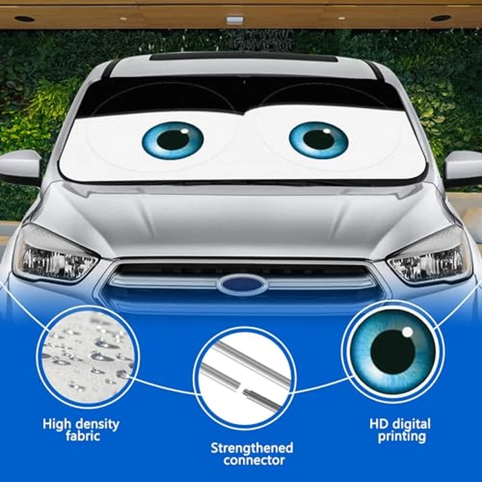 Car Windshield Sun Shade, Funny Eyes Sun Visor for Car Windshield, Wear-Resistant Black Tape, Foldable 59‘’x27.5‘’/63''x31.5'' by eygeufg - Image 3