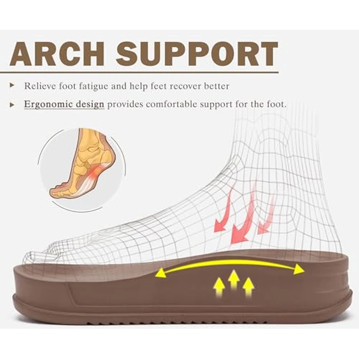 KuaiLu Mens Casual Sandals Comfortable Orthopedic Arch Support Plantar Fasciitis Summer Beach Sport Walking Shoes Recovery Memory Foam Cushion Slides Slip On Slippers Indoor Outdoor Brown Size 10 by KuaiLu - Image 4