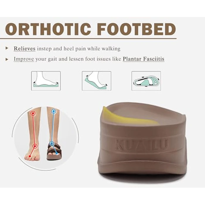 KuaiLu Mens Casual Sandals Comfortable Orthopedic Arch Support Plantar Fasciitis Summer Beach Sport Walking Shoes Recovery Memory Foam Cushion Slides Slip On Slippers Indoor Outdoor Brown Size 10 by KuaiLu - Image 5