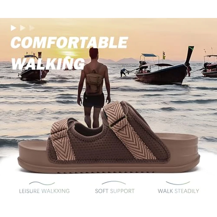 KuaiLu Mens Casual Sandals Comfortable Orthopedic Arch Support Plantar Fasciitis Summer Beach Sport Walking Shoes Recovery Memory Foam Cushion Slides Slip On Slippers Indoor Outdoor Brown Size 10 by KuaiLu - Image 8