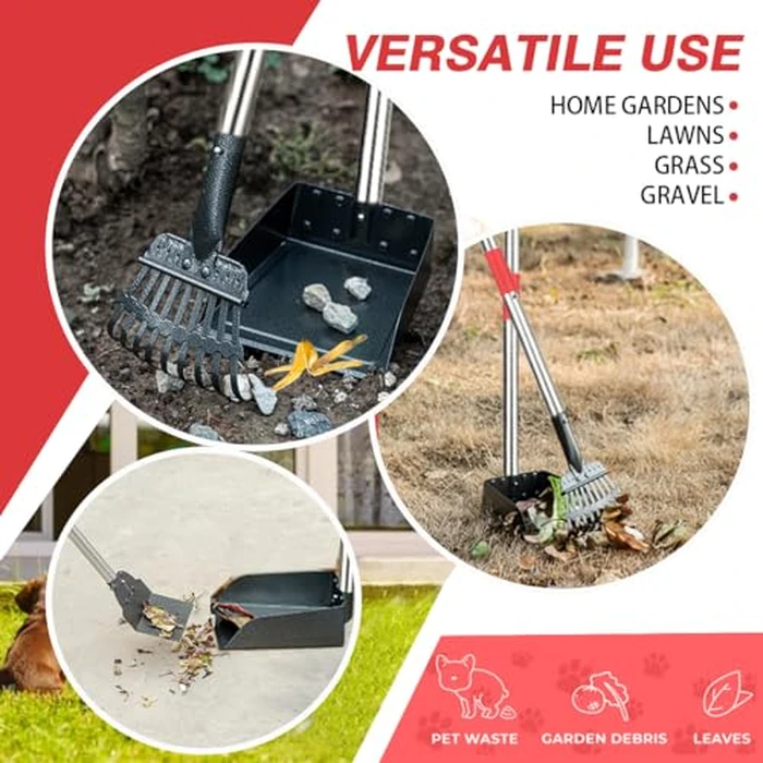 FUSBUNTY Pooper Scooper, Long Handle Dog Pooper Scooper, Heavy Duty Stainless Steel Rake with Tray & Spade Set for Pet Waste Removal, for Grass, Dirt or Gravel by FUSBUNTY - Image 7