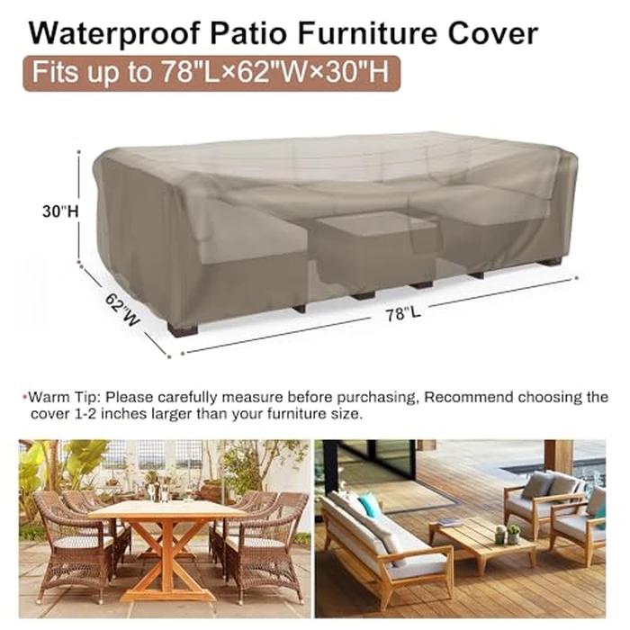 Mrrihand Heavy Duty Patio Furniture Covers, Outdoor Furniture Covers Waterproof Sectional Sofa Set , Patio Table and Chair Set Cover 78"Lx62"Wx30"H,Brown by Mrrihand - Image 2