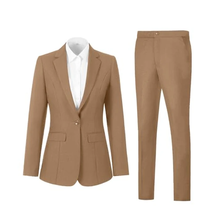 Women Suits 2 Piece Set Slim Fit Suiting Lady Formal Khaki Jacket Outfit Business Office One Button Blazer Pant for Work-S by HMYDPH - Used - Like New condition