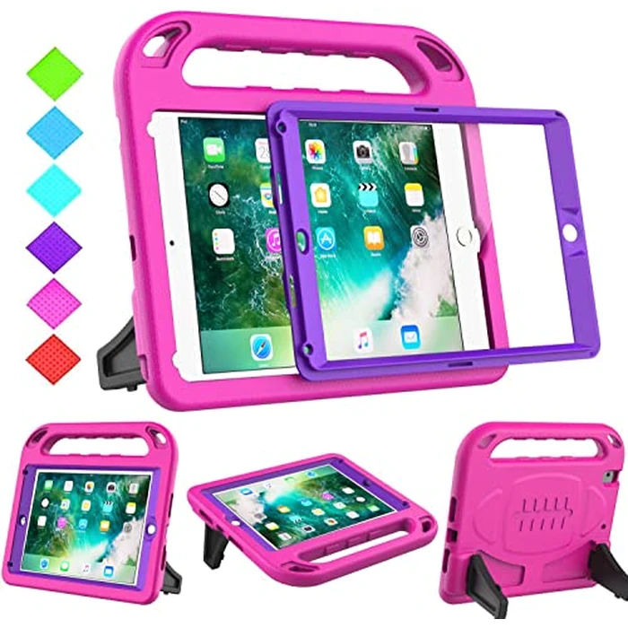 BMOUO Kids Case for iPad 9.7 2018/2017/iPad Air 2/1, iPad 6th/5th Generation, Built-in Screen Protector, Shockproof Handle Convertible Stand Case for iPad 6th/5th Gen 9.7', Purple Rose by BMOUO - Used - Like New condition