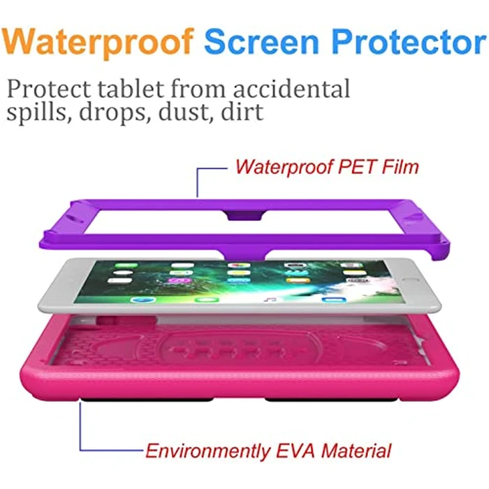 BMOUO Kids Case for iPad 9.7 2018/2017/iPad Air 2/1, iPad 6th/5th Generation, Built-in Screen Protector, Shockproof Handle Convertible Stand Case for iPad 6th/5th Gen 9.7', Purple Rose by BMOUO - Image 3