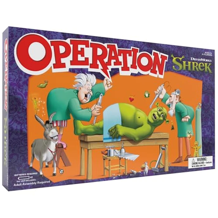 Operation: Shrek Board Game, Featuring 12 Custom Shrek “Funatomy” Pieces from Pixie Bites to Pain in The Butt Donkey, Classic Electronic Remove The Objects or Get The Buzzer Game, Officially Licensed by USAOPOLY - Used - Like New condition - US$27.30