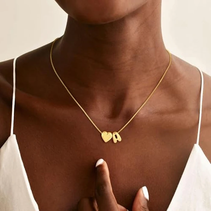 Decholly Initial Necklaces for Women Girls Kids, 14K Gold Plated Bubble Heart Initial L Letter Necklace Teen Girls Gifts Trendy Stuff Birthday Gifts for 5 6 7 8 9 10 11 Year Old Girl Gift by Decholly - Image 2
