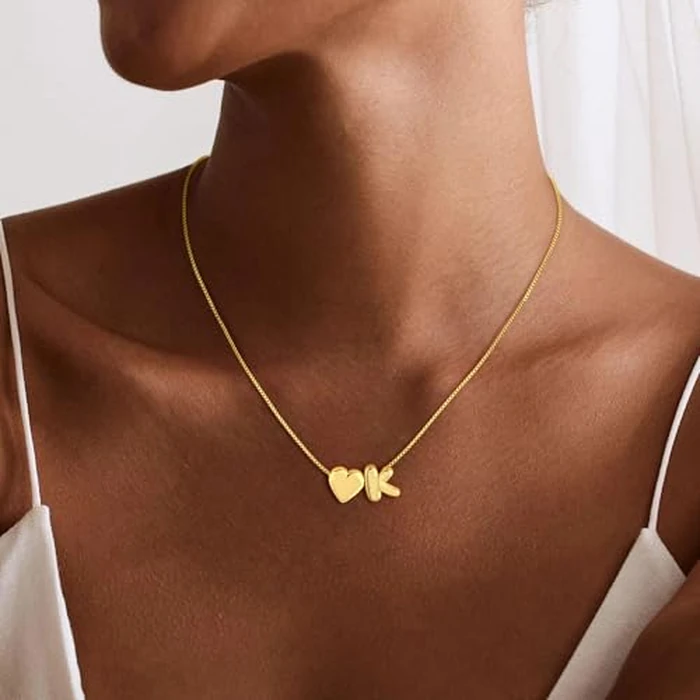 Decholly Initial Necklaces for Women Girls Kids, 14K Gold Plated Bubble Heart Initial L Letter Necklace Teen Girls Gifts Trendy Stuff Birthday Gifts for 5 6 7 8 9 10 11 Year Old Girl Gift by Decholly - Image 3