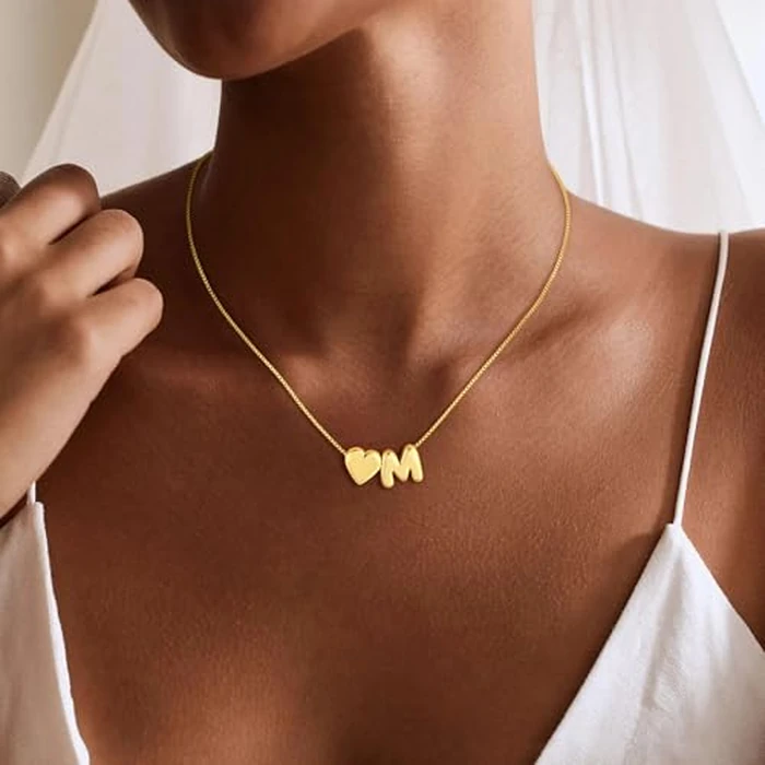 Decholly Initial Necklaces for Women Girls Kids, 14K Gold Plated Bubble Heart Initial L Letter Necklace Teen Girls Gifts Trendy Stuff Birthday Gifts for 5 6 7 8 9 10 11 Year Old Girl Gift by Decholly - Image 4