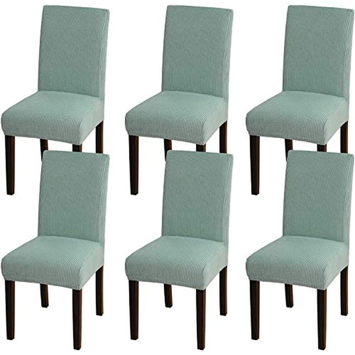 Turquoize Stretch Dining Chair Covers for Dining Room Set of 6 Chair Covers Slipcovers Chair Slipcovers Protectors Covers Dining Chairs, Feature Spandex Textured Checked Jacquard Fabric, Dark Cyan by Turquoize - Image 1