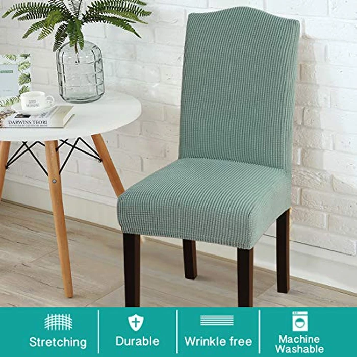 Turquoize Stretch Dining Chair Covers for Dining Room Set of 6 Chair Covers Slipcovers Chair Slipcovers Protectors Covers Dining Chairs, Feature Spandex Textured Checked Jacquard Fabric, Dark Cyan by Turquoize - Image 2