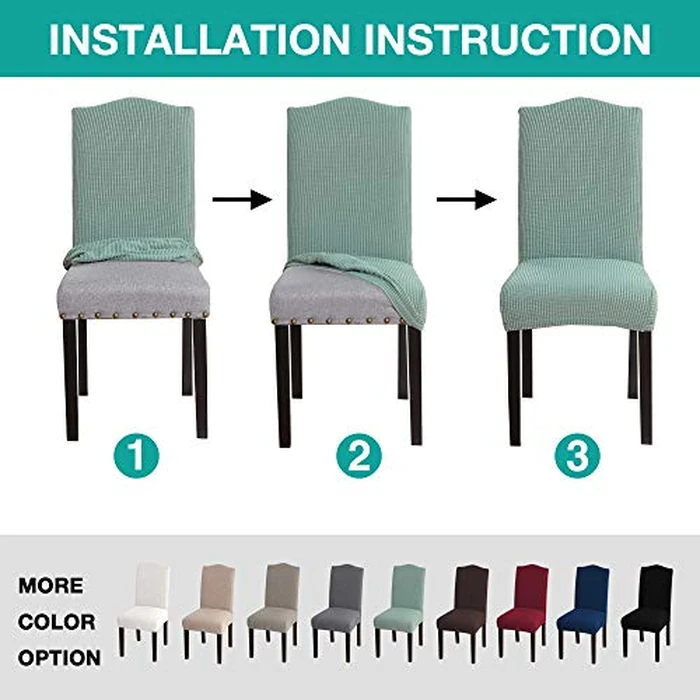 Turquoize Stretch Dining Chair Covers for Dining Room Set of 6 Chair Covers Slipcovers Chair Slipcovers Protectors Covers Dining Chairs, Feature Spandex Textured Checked Jacquard Fabric, Dark Cyan by Turquoize - Image 5