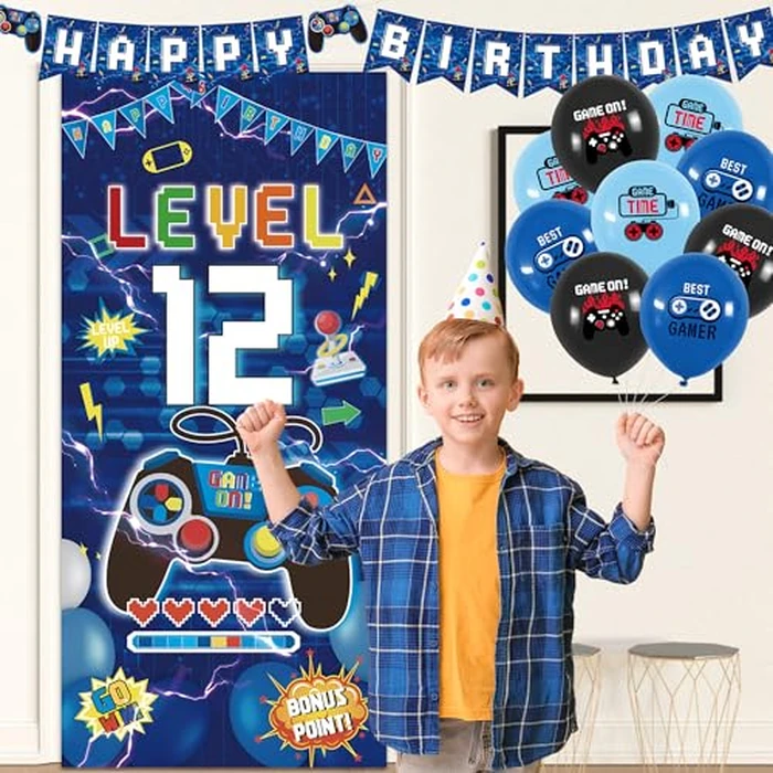 Vlipoeasn Blue 12th Birthday Decorations for Boys, Video Game Level 12 Banner Backdrop Hanging Swirls for 12th Birthday Party, Gamer 12 Years Old Party Supplies by Vlipoeasn - Image 6