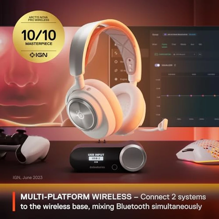 SteelSeries Arctis Nova Pro Wireless Multi-System Gaming Headset - Neodymium Magnetic Drivers - Active Noise Cancellation - Infinity Power System - Gen 2 Mic - PC, PS5, PS4, Switch, Mobile - White by SteelSeries - Image 2
