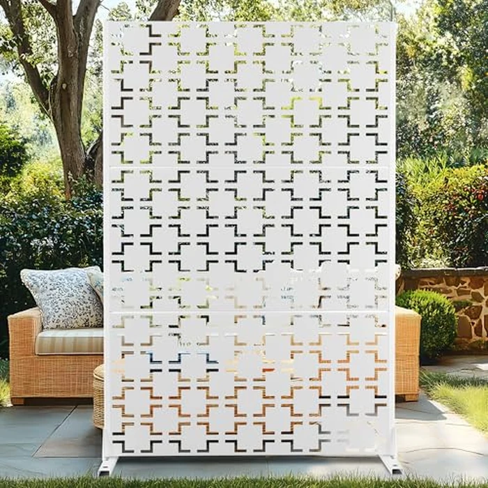 72" Hx47" W Metal Privacy Screen Outdoor Privacy Screen Freestanding, Outdoor Privacy Screens and Panels for Patio Lawn Deck(Consists of 3 Panels) by TUYOHW - Used - Like New condition