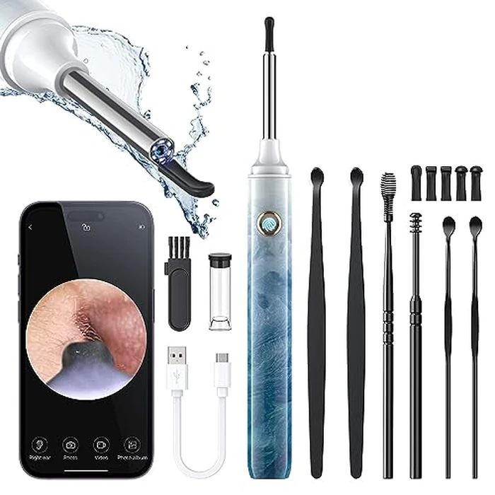 Ear Wax Removal Tool Camera - Ear Cleaner with 1080P HD Camera, Otoscope with Light, Earwax Removal Kit for iPhone, iPad, Android Phones (Ice Blue) by DEETOK - Used - Very Good condition - US$9.40