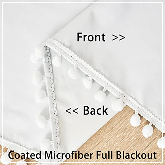 White Blackout Curtains for Living Room 95 inch Energy Saving Window Curtains Pom Pom Thermal Curtains Triple Weave Nursery Girl's Room Curtains 52" W Rod Pocket 1 Pair by Treatmentex - Image 4