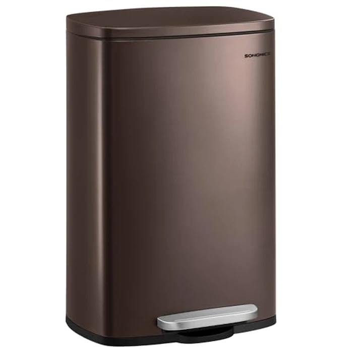 SONGMICS 13 Gallon (50 L) Trash Can, Stainless Steel Kitchen Garbage Can, Recycling or Waste Bin, Soft Close, Step-On Pedal, Removable Inner Bucket, Brown ULTB50BR by SONGMICS - Used - Acceptable condition - US$54.57