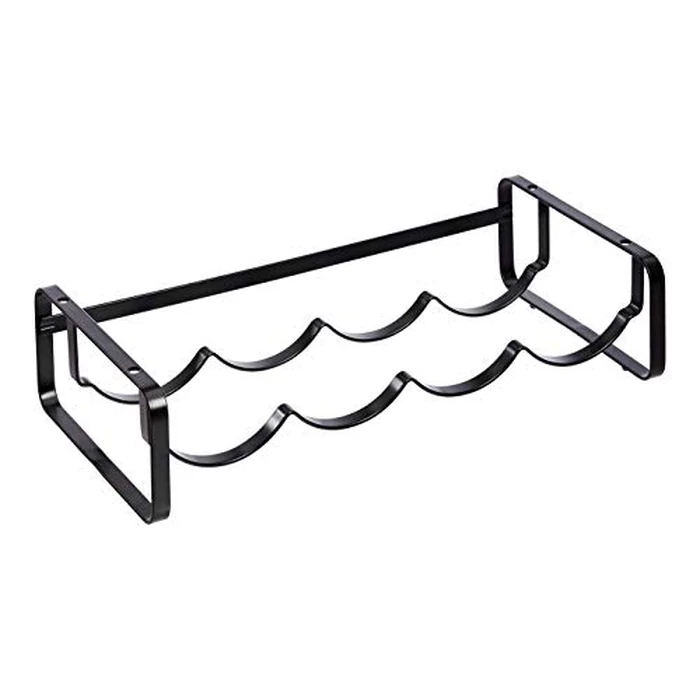 Amazon Basics Tabletop Stackable 4-Bottle Metal Wine Rack, Wine Storage, Space Saving, No Assembly Required, 3.74"D x 15.75"W x 7.87"H, Black by Amazon Basics - Used - Acceptable condition