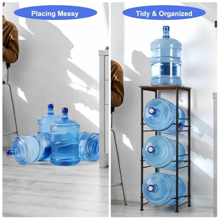 5 Gallon Water Bottle Jug Holder 3-Tier Water Bottle Holder Organizer with Top Shelf, Heavy Duty Water Dispenser Stand Rack for Kitchen Living Room Office, Rustic Brown by OYEAL - Image 5
