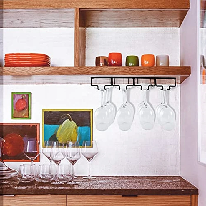 Wine Glass Rack - 4 Row Under Cabinet Stemware Wine Glass Holder - Glasses Storage Hanger for Bar Kitchen, Metal Organizer for Brandy, Margarita, Martini Glasses & More - 2 Pack, Black by Wtiujhg - Image 8