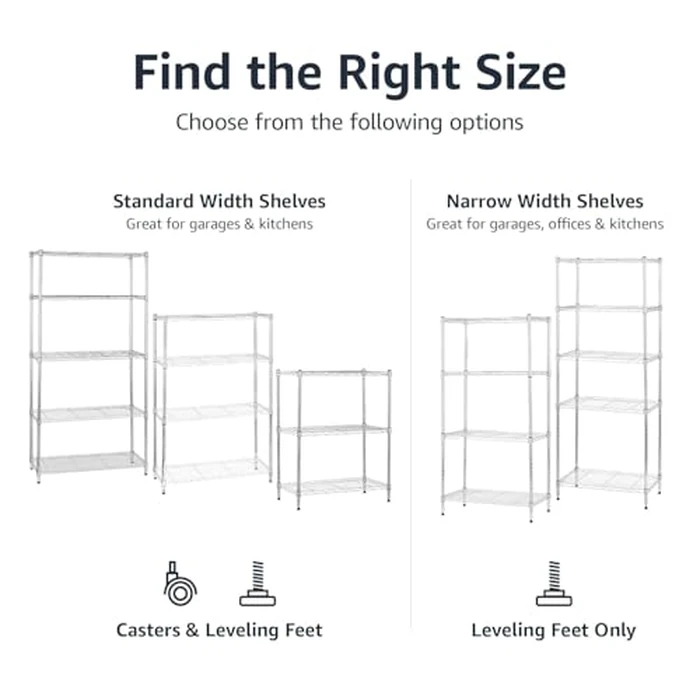 Amazon Basics 3-Shelf Adjustable Heavy Duty Steel Wire Shelving Rack with Chrome Finish, No-Tool Assembly, 250 lbs per Shelf, 23.2" L x 13.4" W x 30" H by Amazon Basics - Image 5