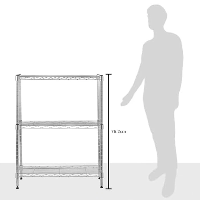 Amazon Basics 3-Shelf Adjustable Heavy Duty Steel Wire Shelving Rack with Chrome Finish, No-Tool Assembly, 250 lbs per Shelf, 23.2" L x 13.4" W x 30" H by Amazon Basics - Image 6