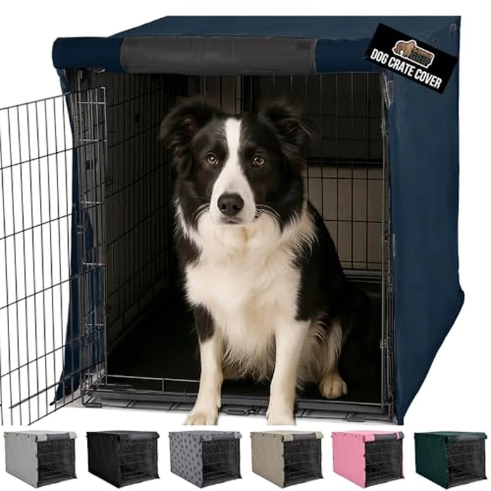 GORILLA GRIP Dog Crate Covers Compatible with Amazon Basics Dog Crates, All Sides Open, Privacy Cover Fits 36" Wire Kennel, Breathable Mesh Windows, Light Reducing Puppy Training Cage Topper, Navy by GORILLA GRIP - Image 1