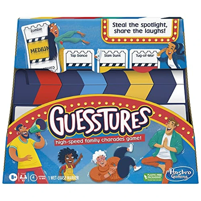 Hasbro Gaming Guesstures Game, Charades Games for 4 or More Players, Includes Customizable Cards and Clapper, Family Party Game for Ages 8 and Up by Hasbro Gaming - Image 1