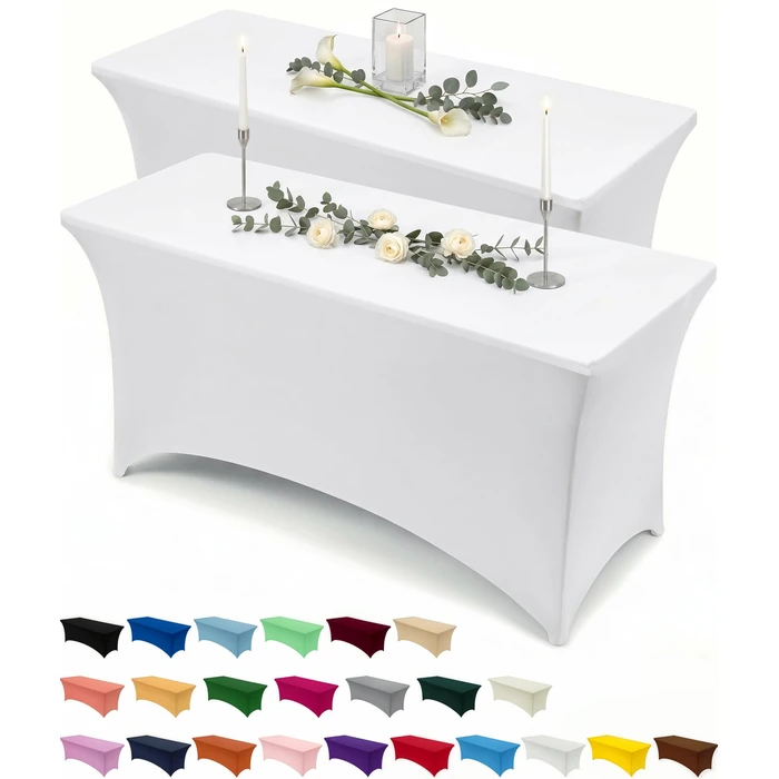 Utopia Kitchen Spandex Tablecloth 2 Pack [6FT, White] Tight, Fitted, Washable and Wrinkle Resistant Stretch Rectangular Patio Table Cover for Event, Wedding, Banquet & Parties [72Lx30Wx30H] Inch by Utopia Kitchen - Used - Like New condition
