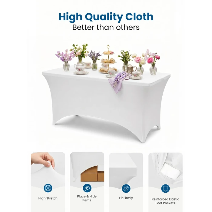 Utopia Kitchen Spandex Tablecloth 2 Pack [6FT, White] Tight, Fitted, Washable and Wrinkle Resistant Stretch Rectangular Patio Table Cover for Event, Wedding, Banquet & Parties [72Lx30Wx30H] Inch by Utopia Kitchen - Image 5