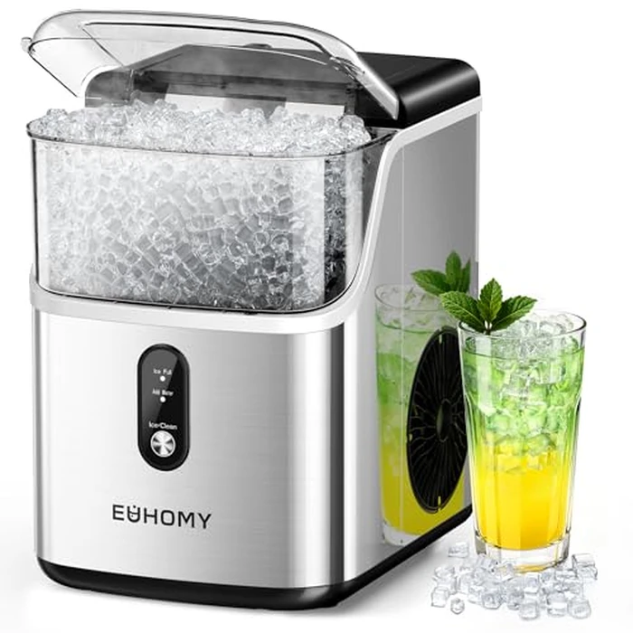 EUHOMY Nugget Ice Makers for Countertop with Ice Scoop & Basket, Self-Cleaning Sonic Pebble/Pellet Ice Maker Machine with 35lbs/24H Soft Ice for Home/Kitchen/Office, Stainless Steel, Silver by EUHOMY - Used - Acceptable condition