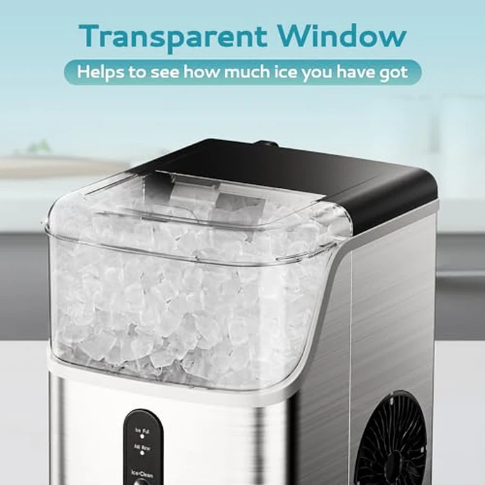 EUHOMY Nugget Ice Makers for Countertop with Ice Scoop & Basket, Self-Cleaning Sonic Pebble/Pellet Ice Maker Machine with 35lbs/24H Soft Ice for Home/Kitchen/Office, Stainless Steel, Silver by EUHOMY - Image 8