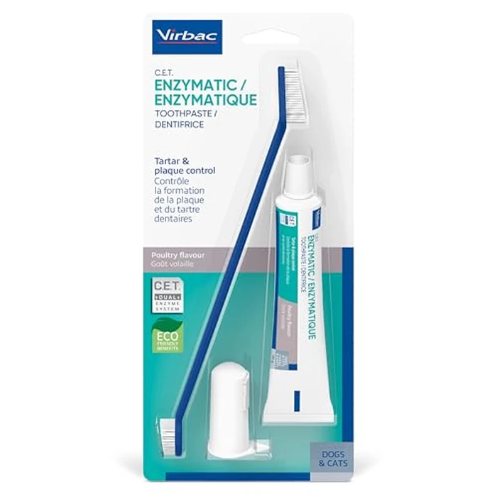 Virbac C.E.T.(R) Oral Hygiene Kit for Dogs | Poultry-flavor Toothpaste | Fingerbrush and Pet Toothbrush by Virbac - Image 1
